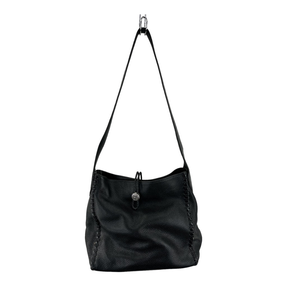 Brighton Womens Shoulder Bag Black Leather Pebbled Braided Snap Phone Pocket S